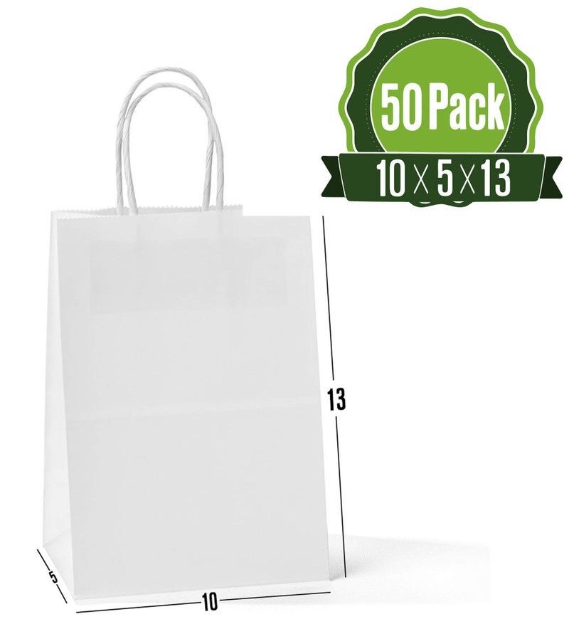 Shoplenty White Paper Bags with Handles Bulks 10 X 5 X 13 [50 Bags]. Ideal for Shopping, Packaging, Retail, Party, Craft, Gifts, Wedding, Recycled, Business, Goody and Merchandise Kraft Bag - Image 2